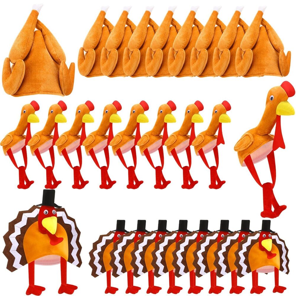 7124 24 Pack Thanksgiving Turkey Hats 3 Designs Roasted, Long Legs & Spread